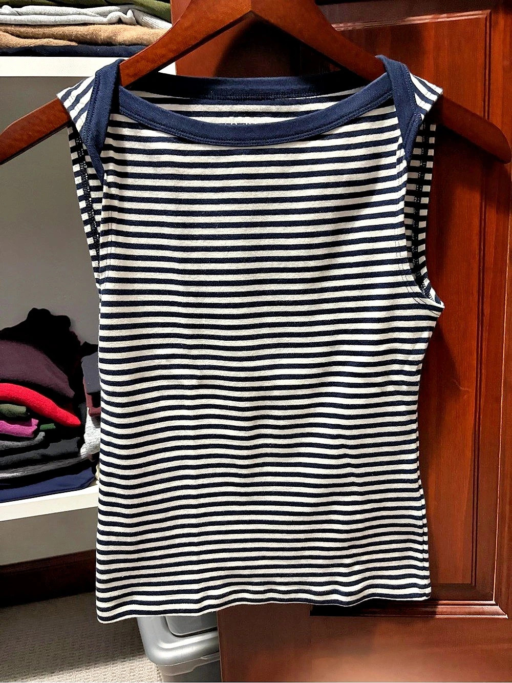 J.Crew Perfect-fit boatneck tank top in stripe Striped Tank Top Blue & White XS